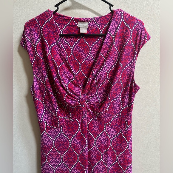 Chico’s Pink & Purple Paisley Front Knot Maxi Dress Bohemian Women’s 1/8/10 - Picture 2 of 8